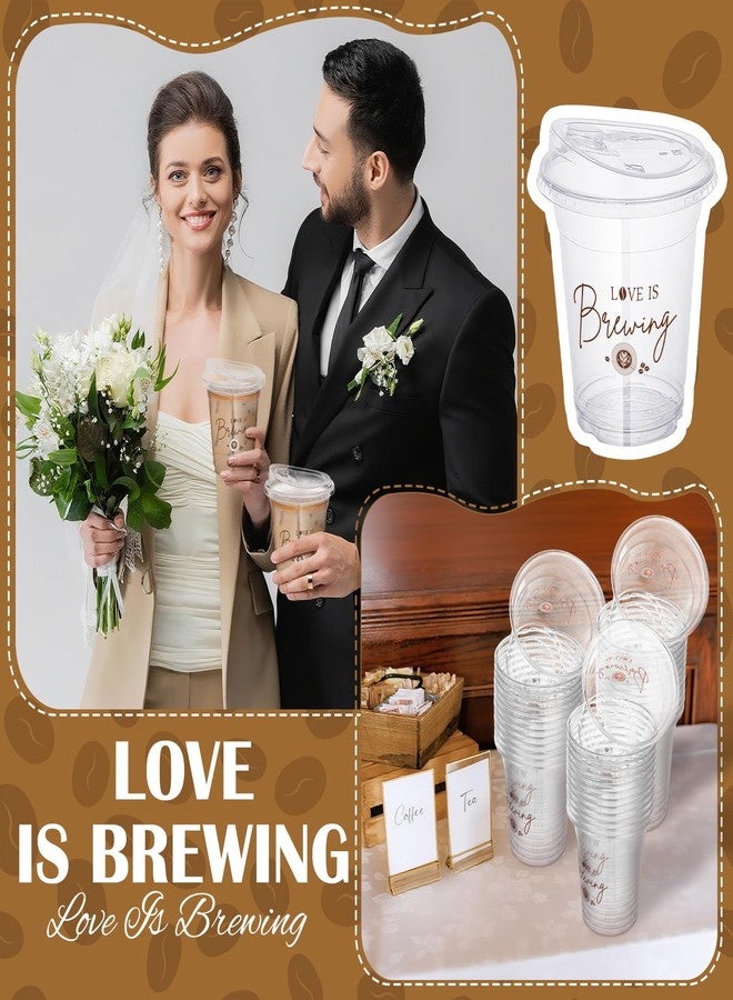 Willinglong 50 Pack Love Is Brewing Bridal Shower Cups Wedding Coffee Cups with Strawless Sip Lids 12 oz Love Is Brewing Iced Cup Disposable Cup for Reception Guests Bar Supplies Anniversary - Image 4